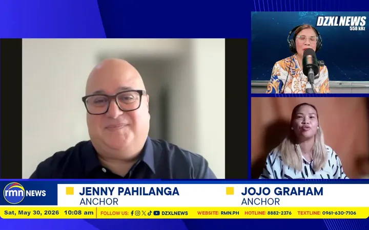 John Smulo on a video call with the DZXL News anchors during the Kwentong Bayani broadcast